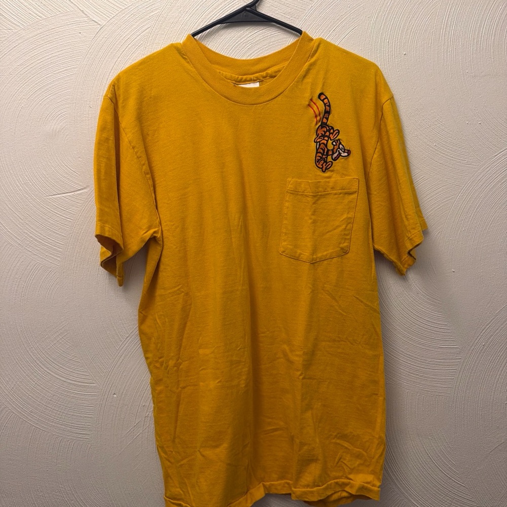 Disney Men's Yellow Short-Sleeve Pocket Tee with Tigger